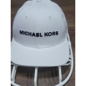 Michael Kors Mens White Cotton Embroidered Logo Snapback Cap Hat Flat Brim